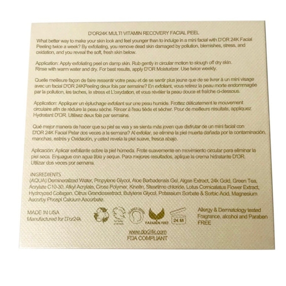D'OR24K Prestige Endless Beauty Multi Vit Recovery Facial Peel 50 ML 1.7 Oz NIB - Picture 4 of 4